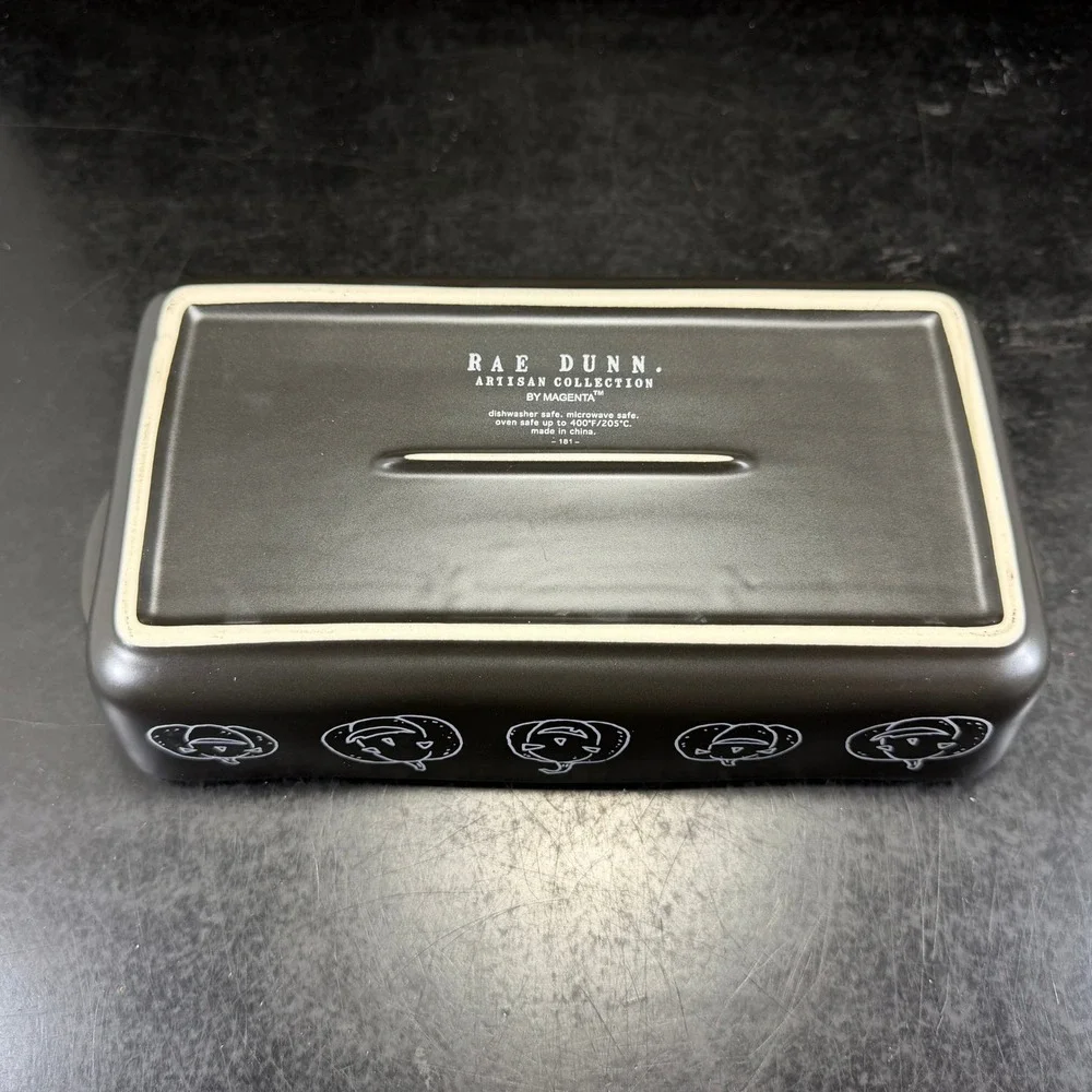 Rae Dunn Trick or Treat Halloween Loaf Pan Matte Black Pumpkin Ceramic Baker